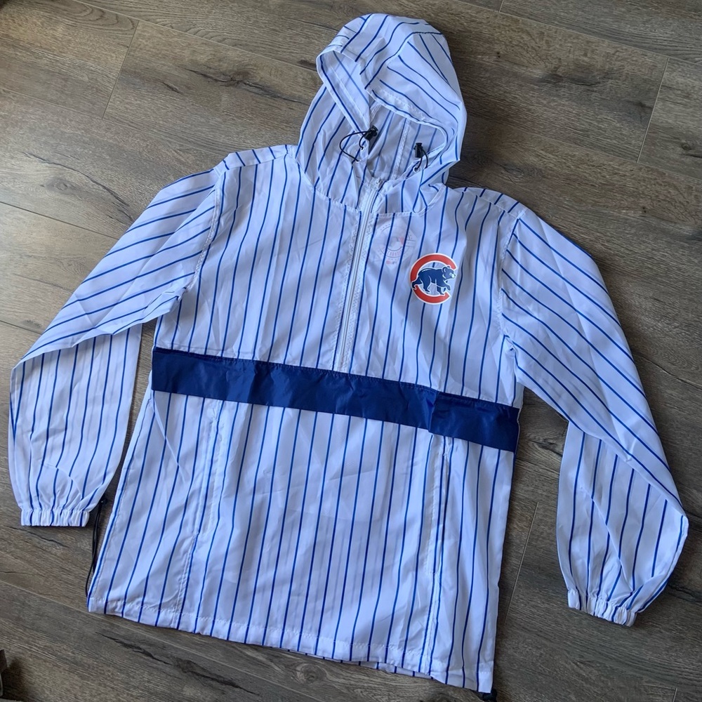 Chicago Cubs Pullover Jacket Anorak Pinstripe Men’s Size MEDIUM TALL MT